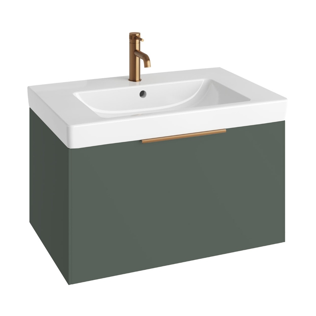 Product Cut out image of the Abacus Concept Simple S3 Sage Green 800mm Basin & Vanity Unit with a Brushed Bronze Furniture Handle